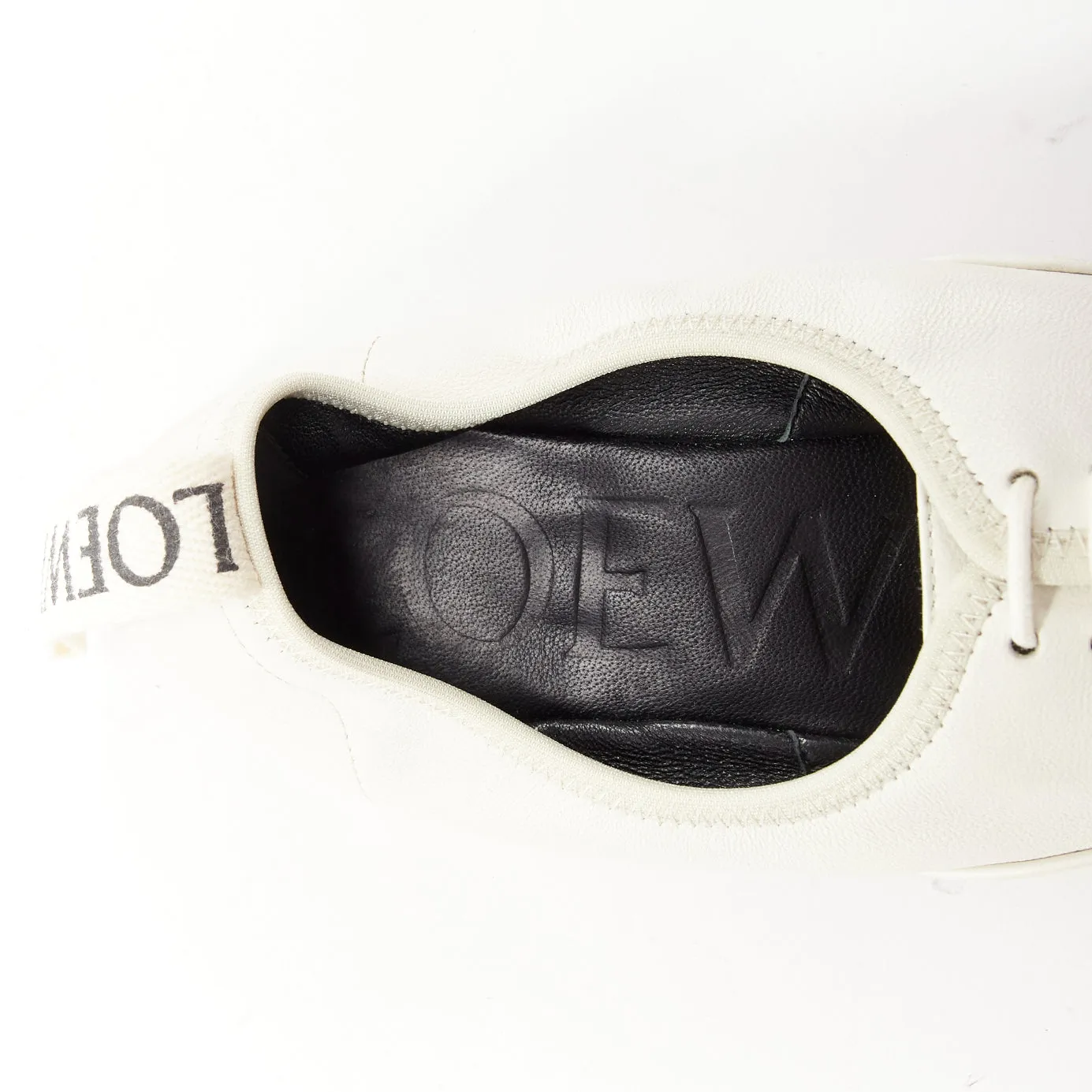 LOEWE Derby white soft leather black logo tab lace up flat shoes EU37