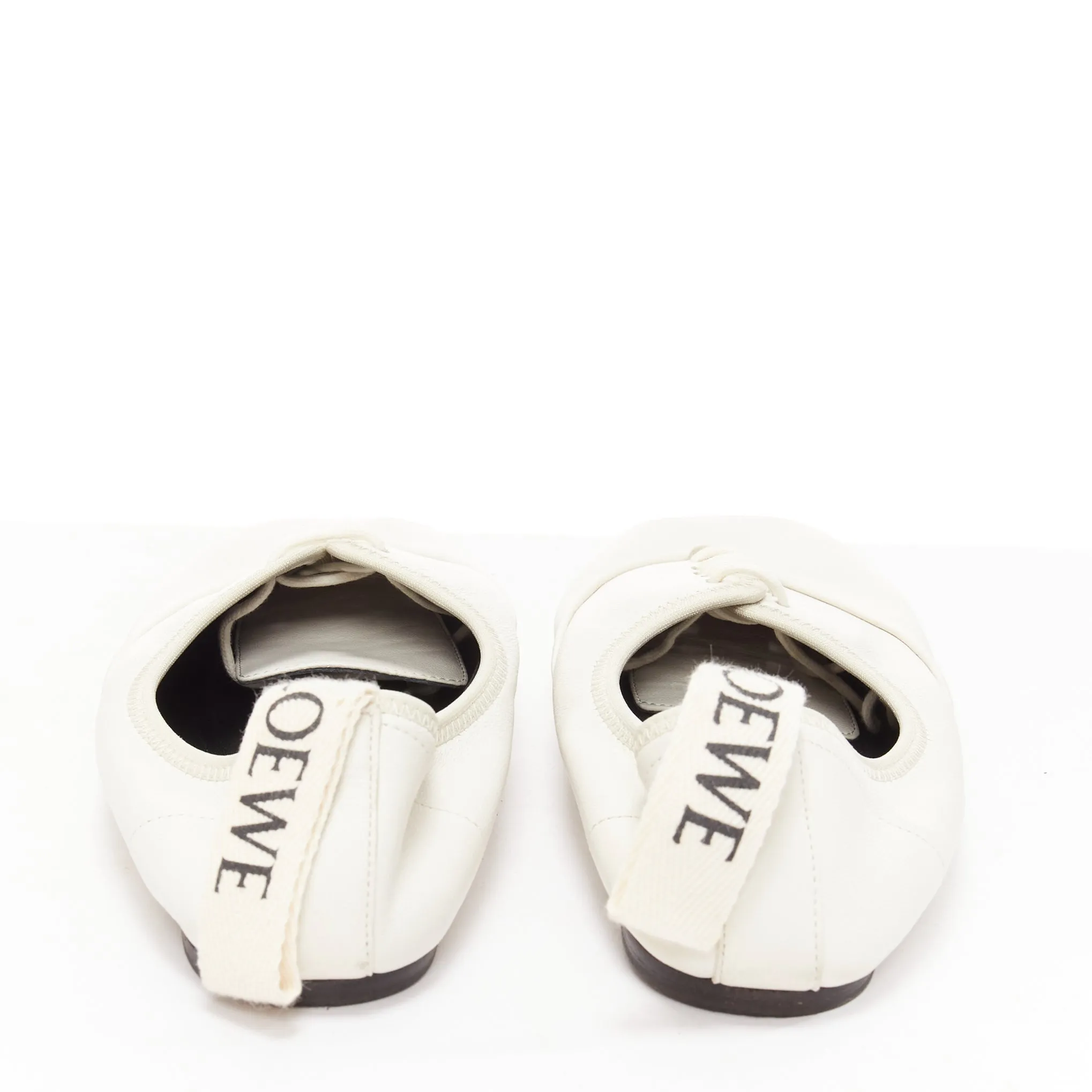 LOEWE Derby white soft leather black logo tab lace up flat shoes EU37