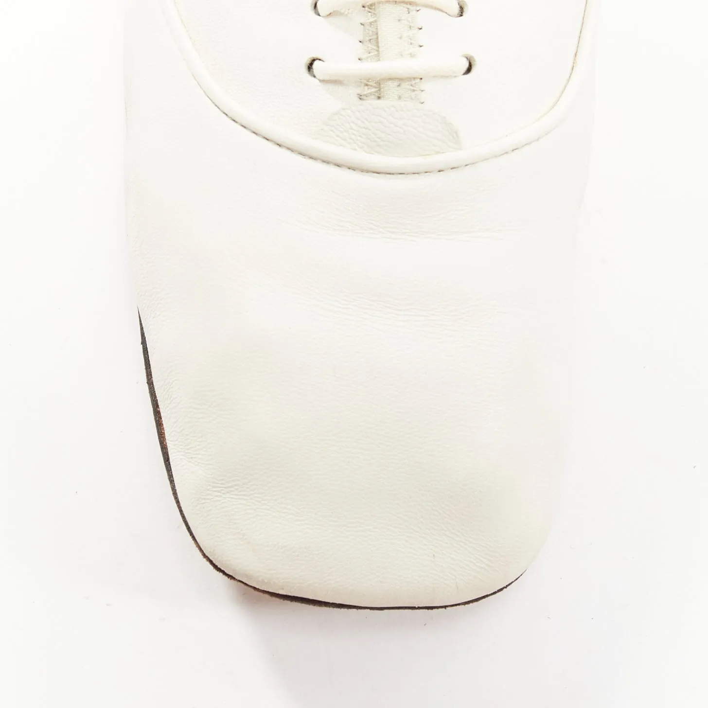 LOEWE Derby white soft leather black logo tab lace up flat shoes EU37