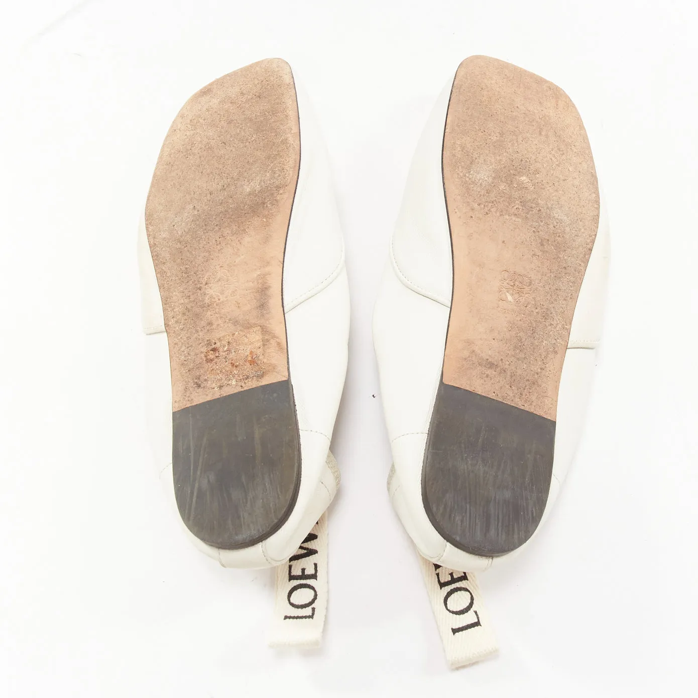 LOEWE Derby white soft leather black logo tab lace up flat shoes EU37