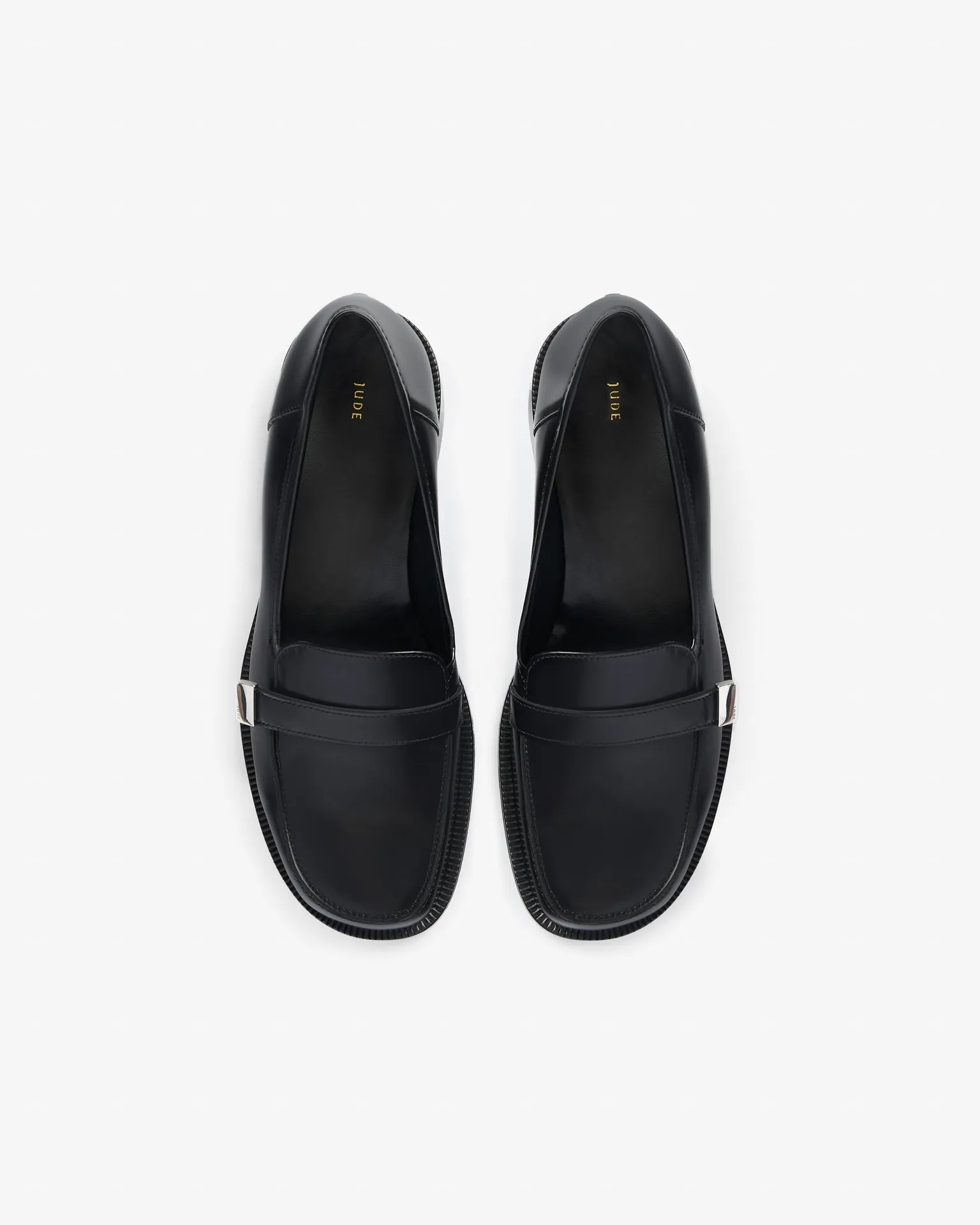 Logo Loafer in Black Brushed Leather