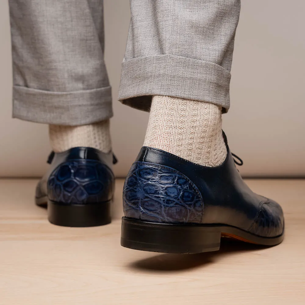 Marco Di Milano Anzio in Blue Jeans Alligator & Calfskin Derby Dress Shoes