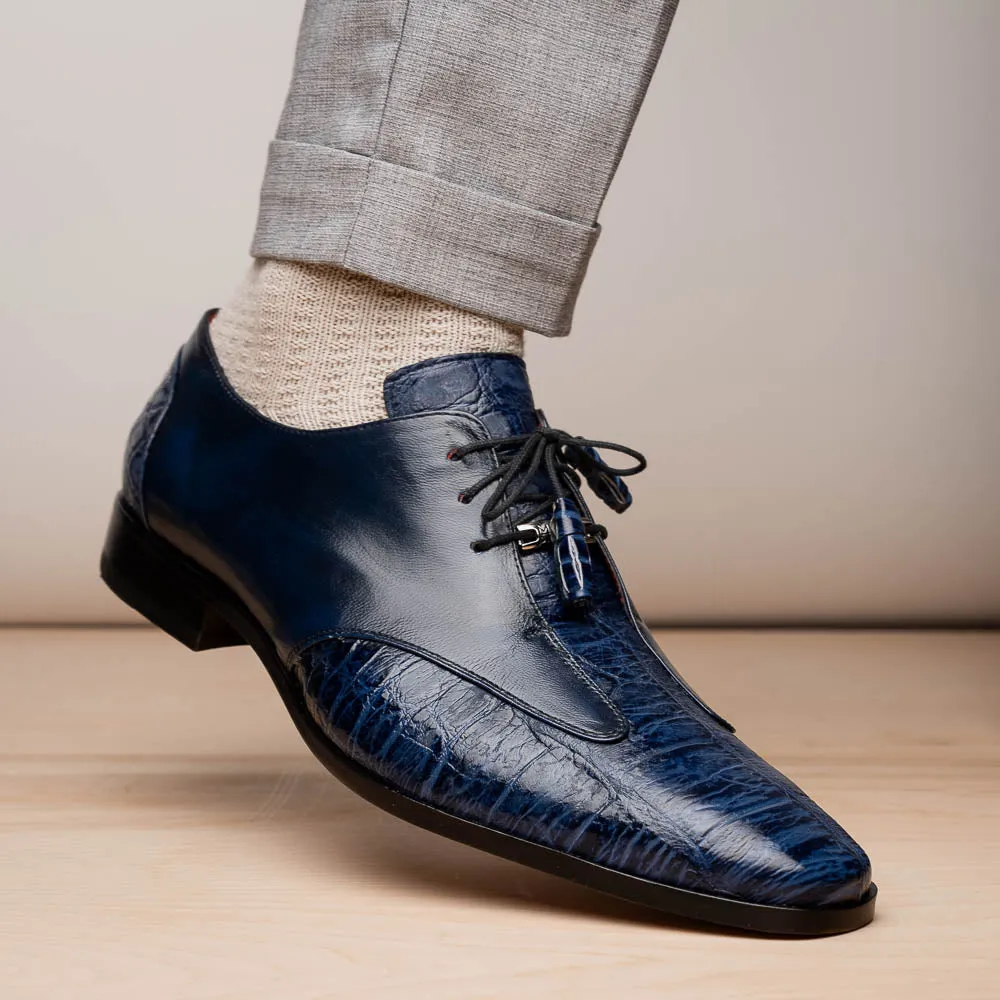 Marco Di Milano Anzio in Blue Jeans Alligator & Calfskin Derby Dress Shoes