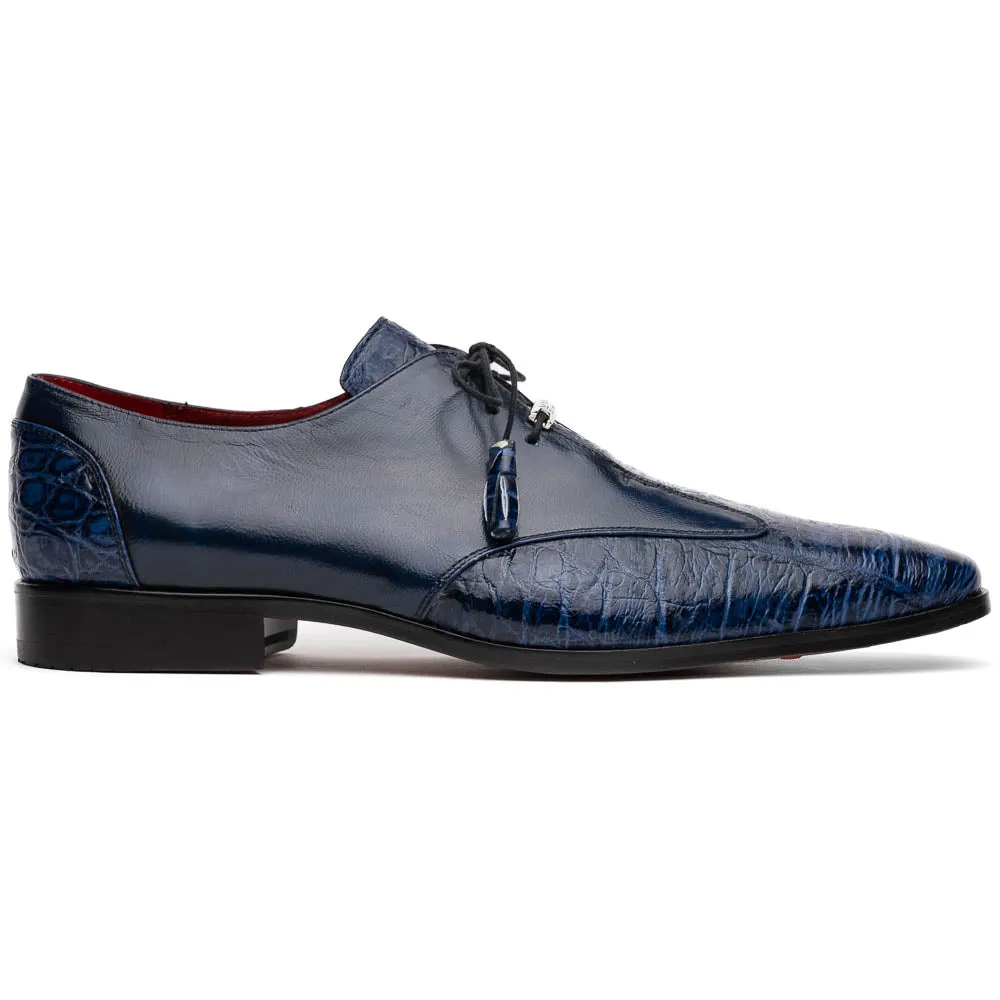 Marco Di Milano Anzio in Blue Jeans Alligator & Calfskin Derby Dress Shoes