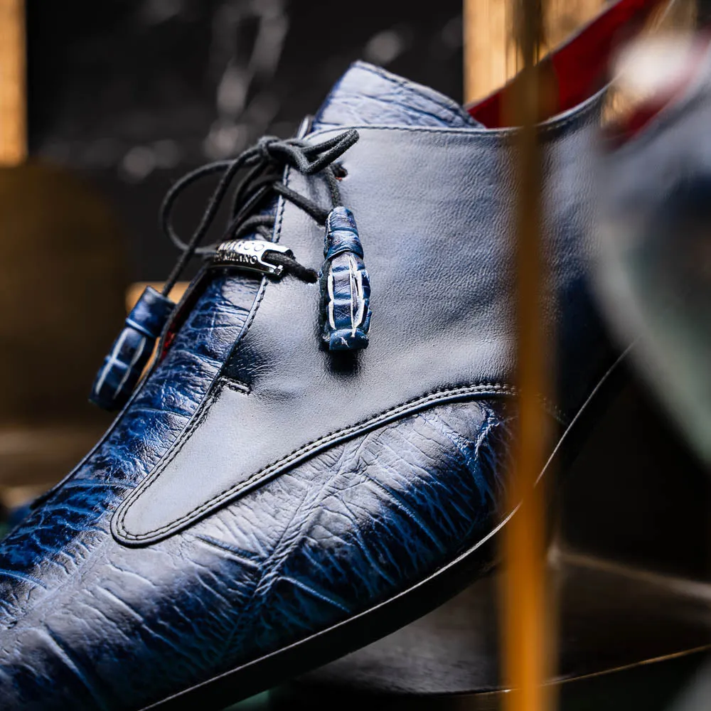 Marco Di Milano Anzio in Blue Jeans Alligator & Calfskin Derby Dress Shoes