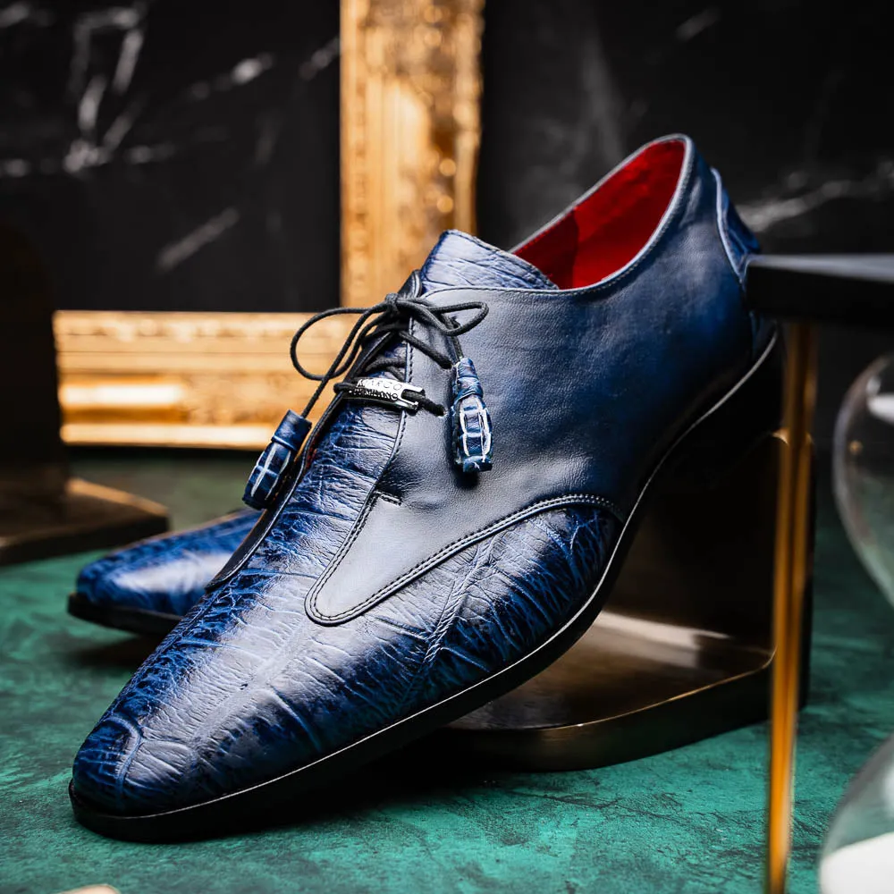 Marco Di Milano Anzio in Blue Jeans Alligator & Calfskin Derby Dress Shoes