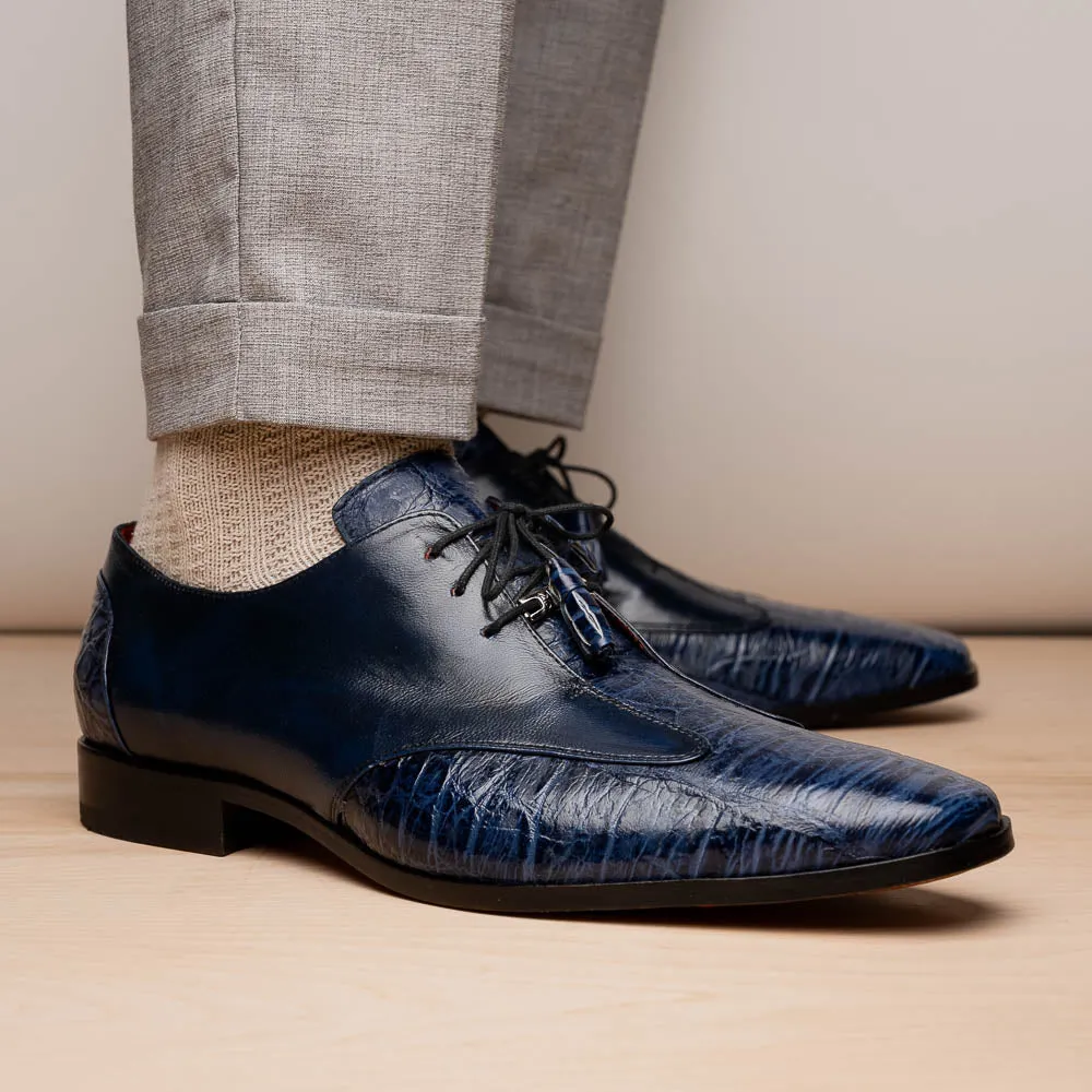Marco Di Milano Anzio in Blue Jeans Alligator & Calfskin Derby Dress Shoes