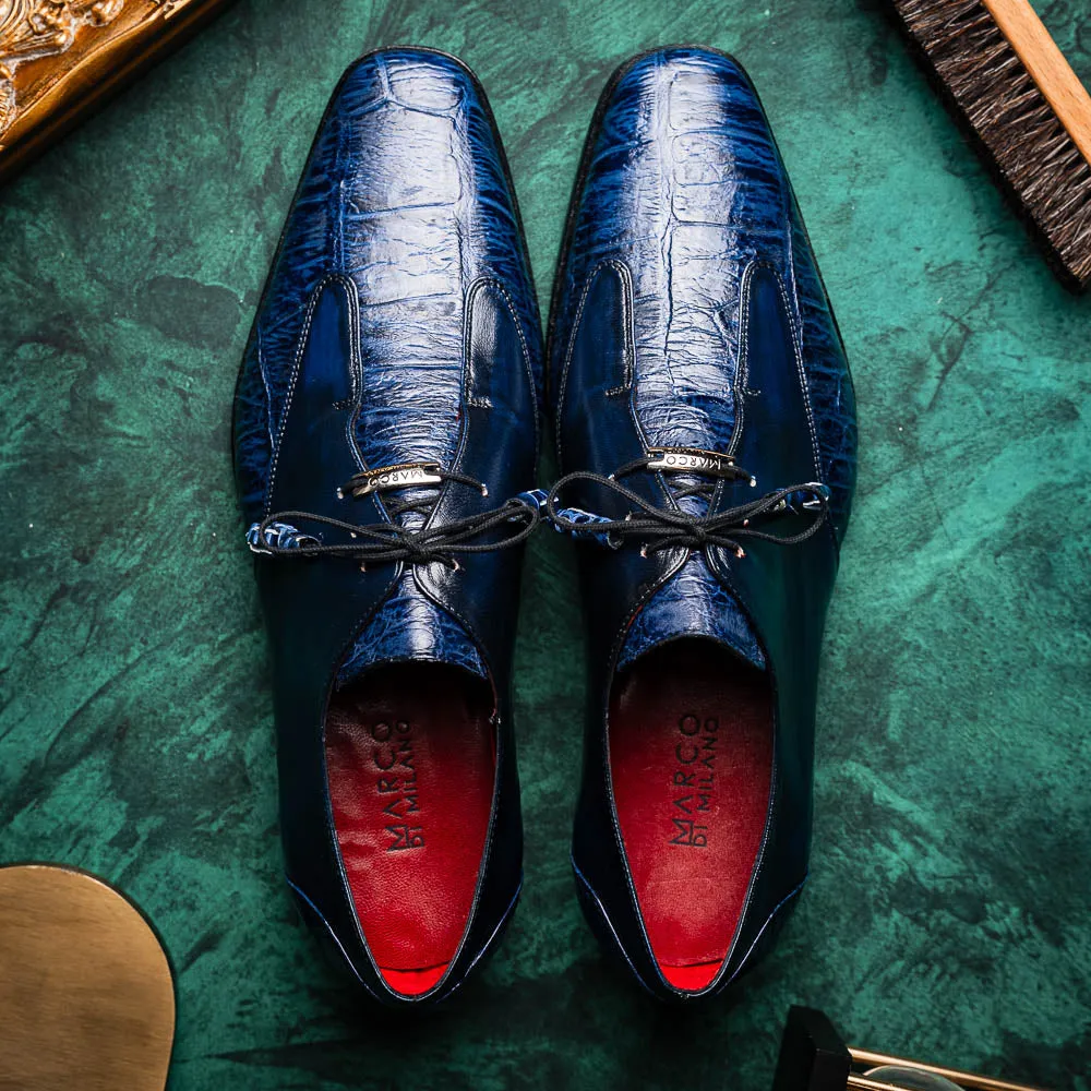 Marco Di Milano Anzio in Blue Jeans Alligator & Calfskin Derby Dress Shoes
