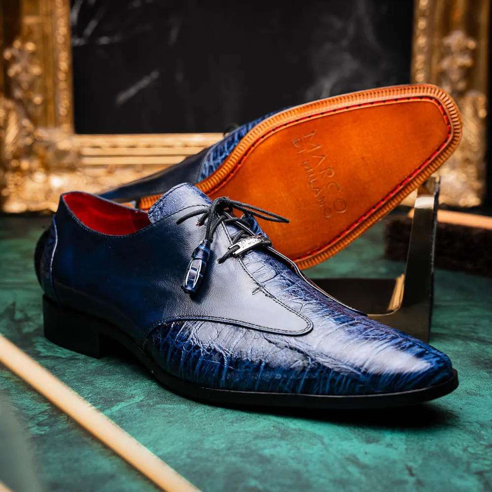 Marco Di Milano Anzio in Blue Jeans Alligator & Calfskin Derby Dress Shoes