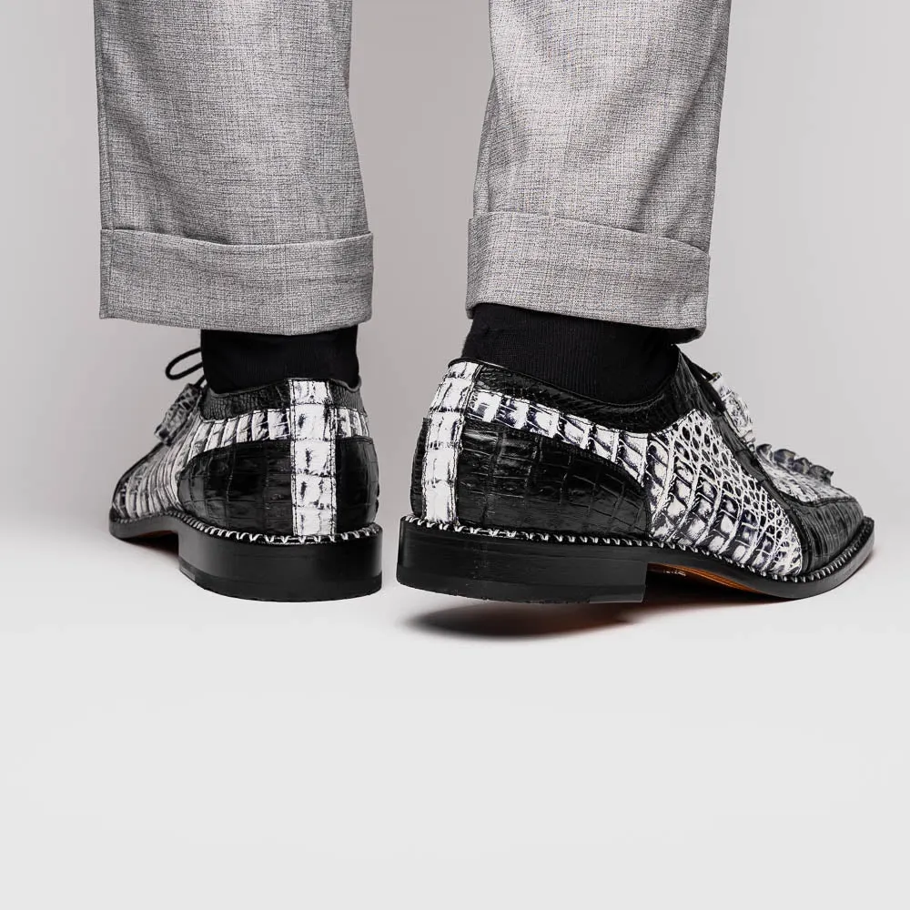 Marco Di Milano Caribe in Newspaper / Black Caiman Hornback Caiman Derby Shoes