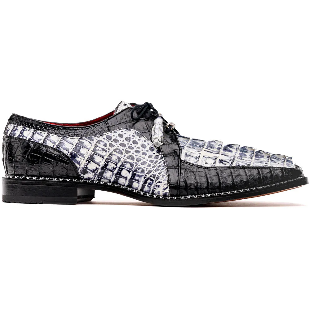 Marco Di Milano Caribe in Newspaper / Black Caiman Hornback Caiman Derby Shoes