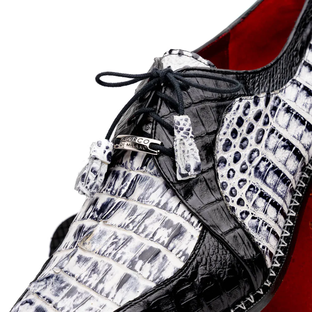 Marco Di Milano Caribe in Newspaper / Black Caiman Hornback Caiman Derby Shoes