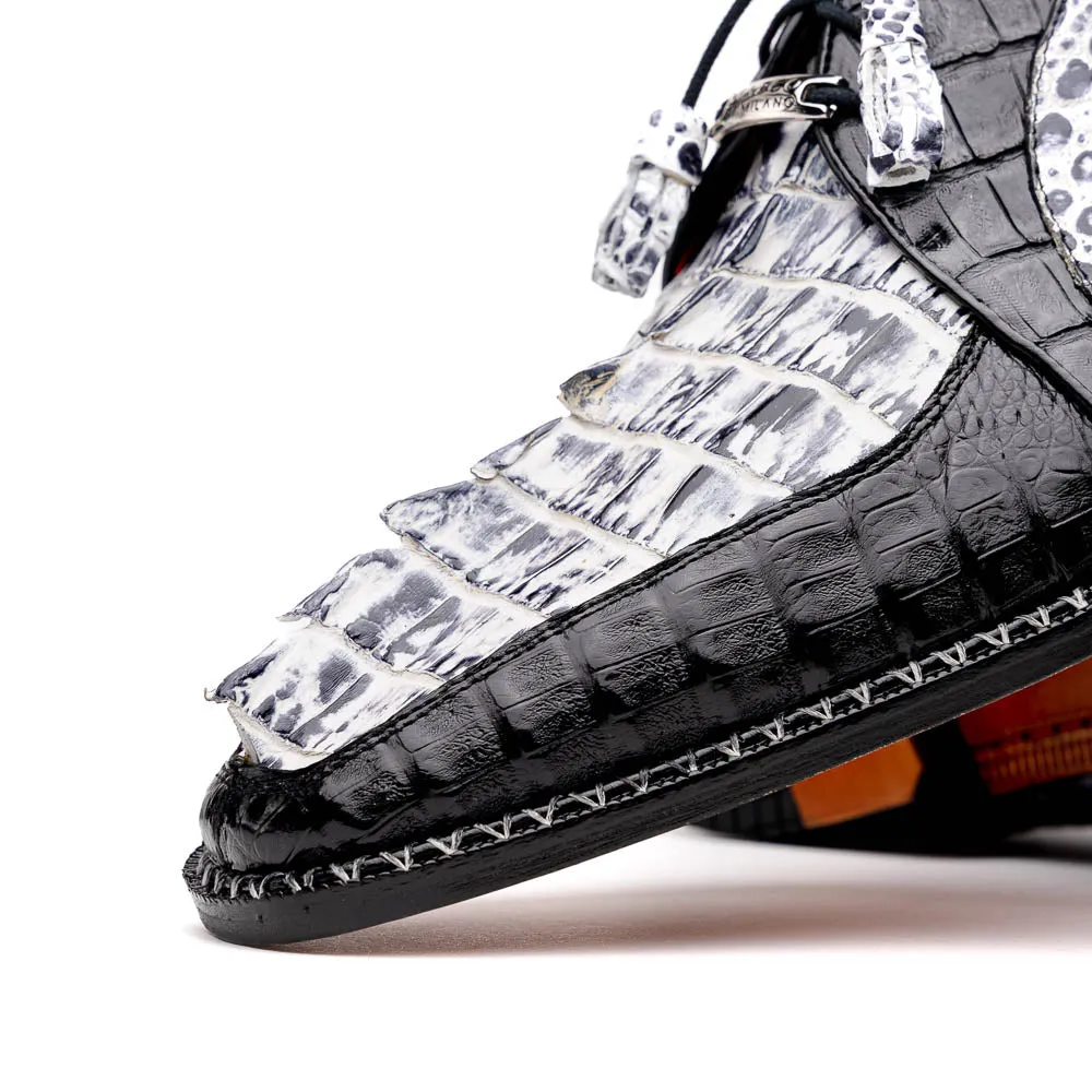 Marco Di Milano Caribe in Newspaper / Black Caiman Hornback Caiman Derby Shoes
