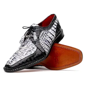 Marco Di Milano Caribe in Newspaper / Black Caiman Hornback Caiman Derby Shoes