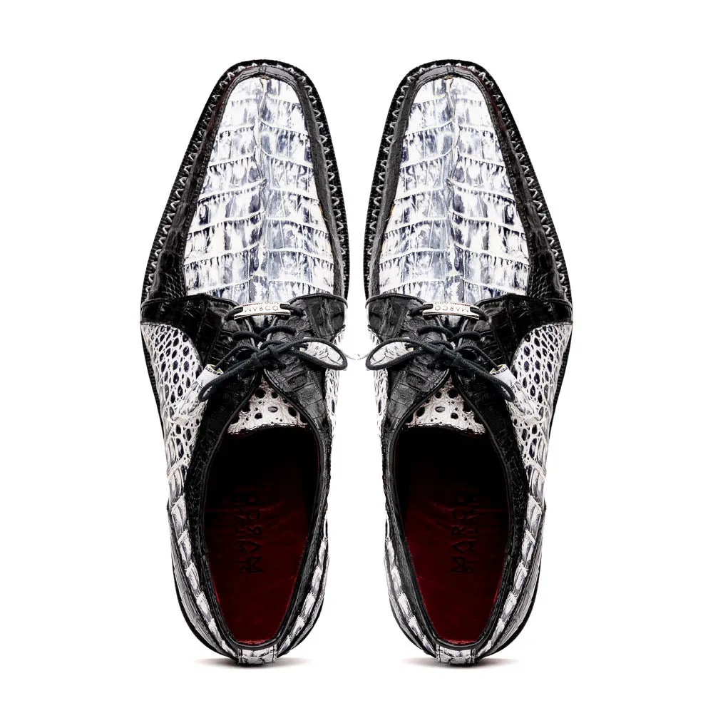Marco Di Milano Caribe in Newspaper / Black Caiman Hornback Caiman Derby Shoes