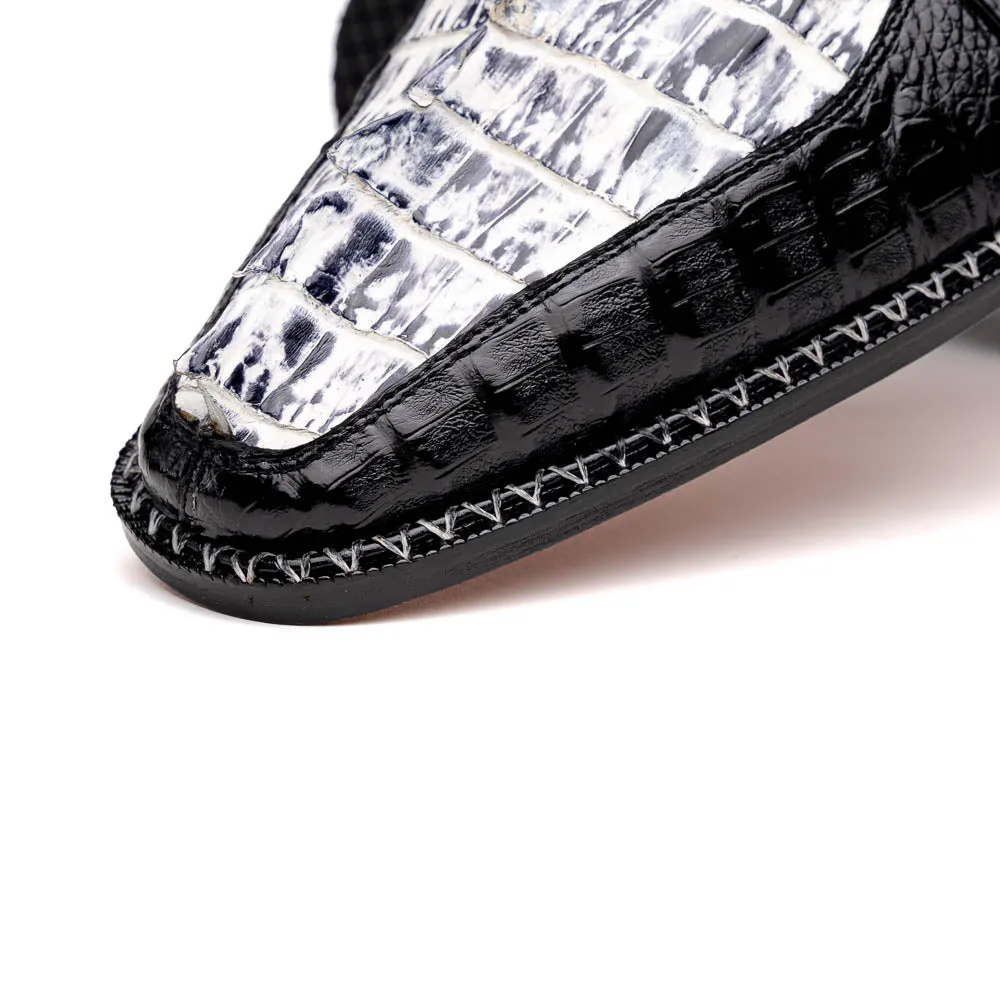 Marco Di Milano Caribe in Newspaper / Black Caiman Hornback Caiman Derby Shoes