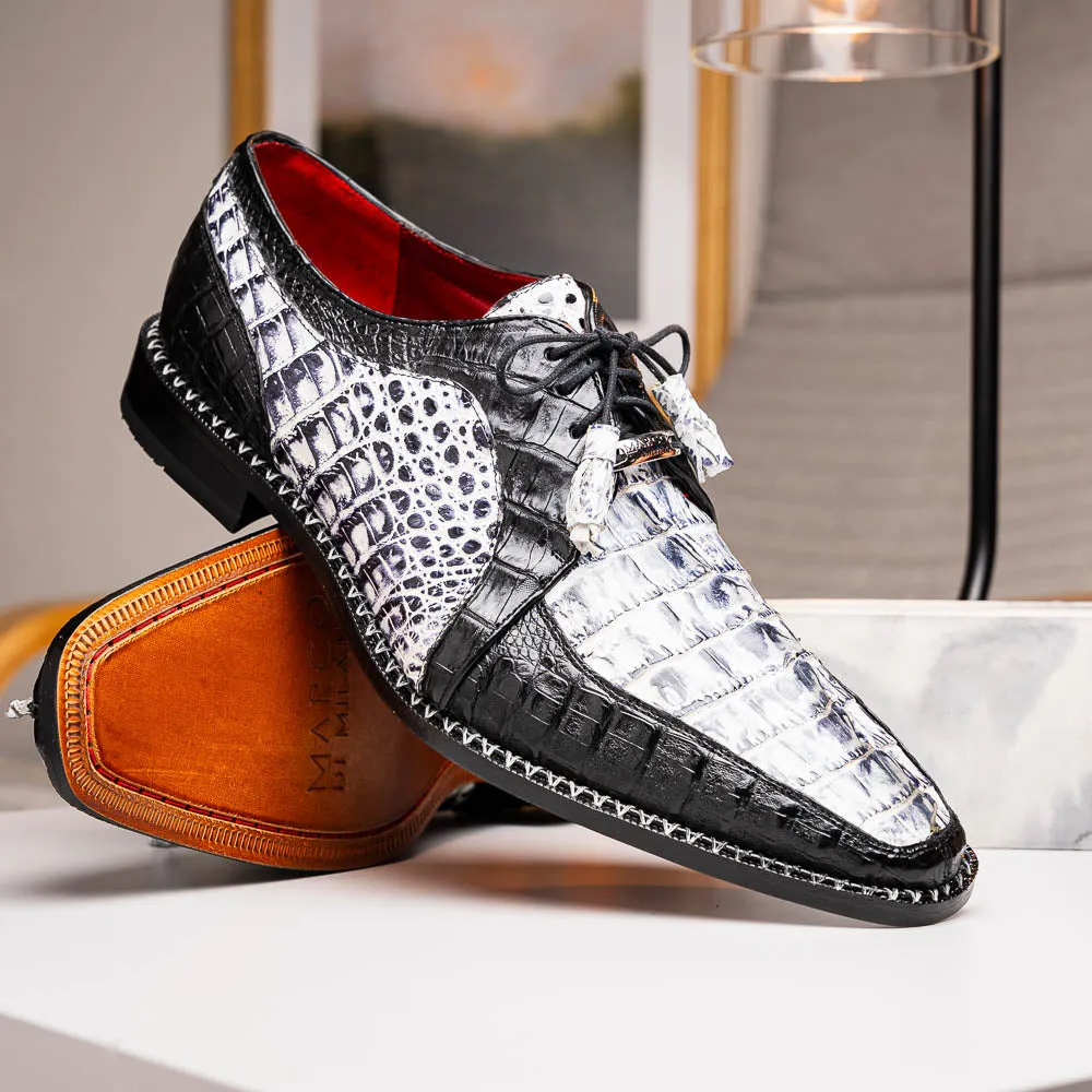 Marco Di Milano Caribe in Newspaper / Black Caiman Hornback Caiman Derby Shoes