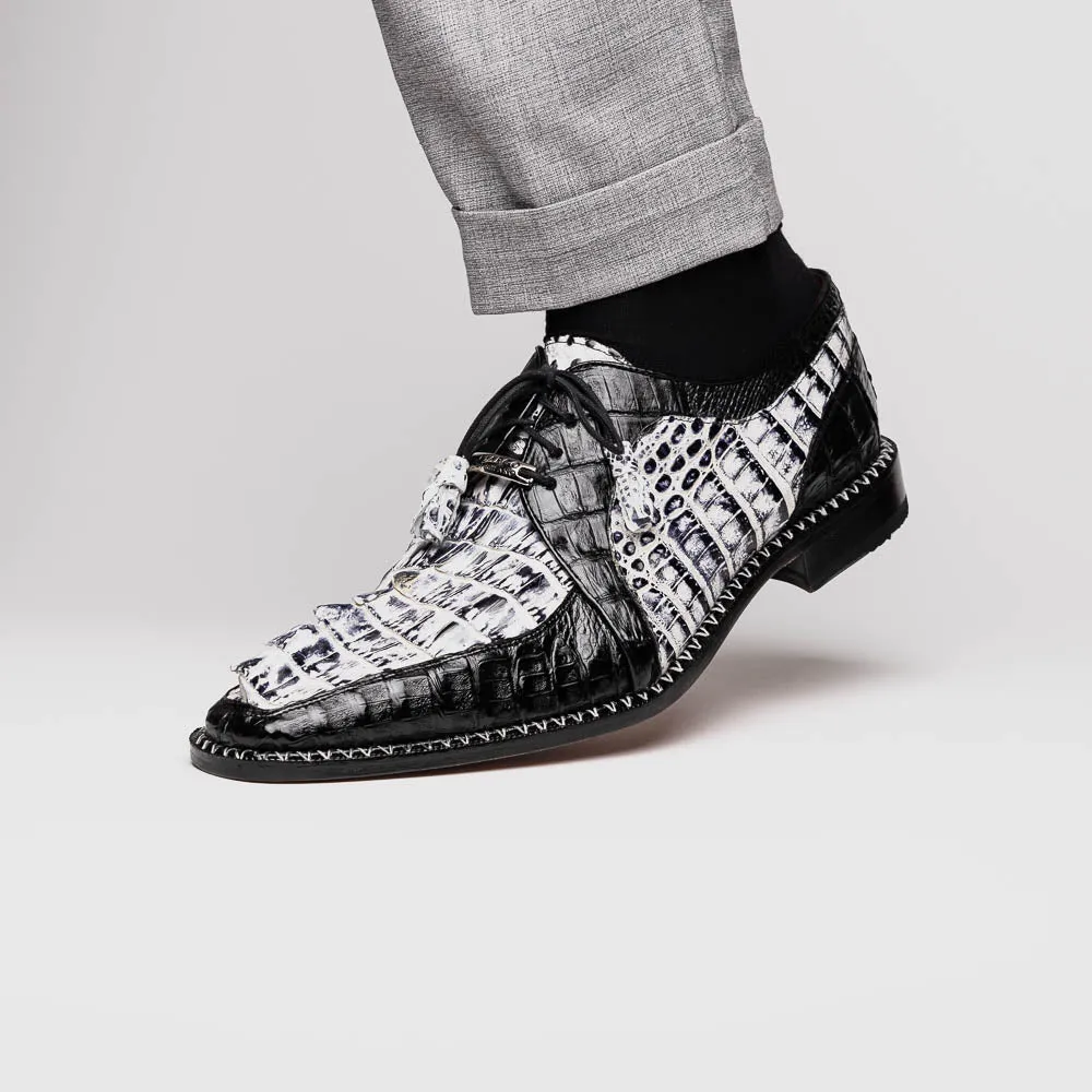 Marco Di Milano Caribe in Newspaper / Black Caiman Hornback Caiman Derby Shoes