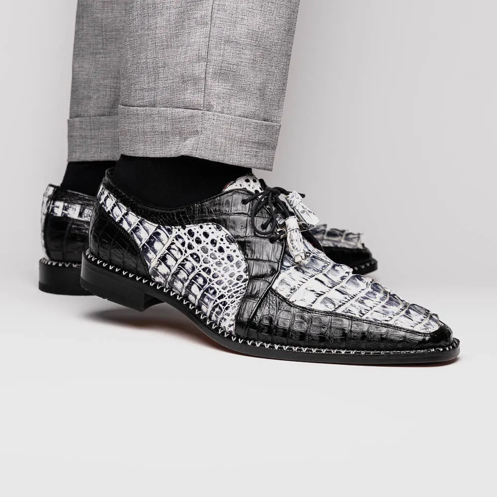 Marco Di Milano Caribe in Newspaper / Black Caiman Hornback Caiman Derby Shoes