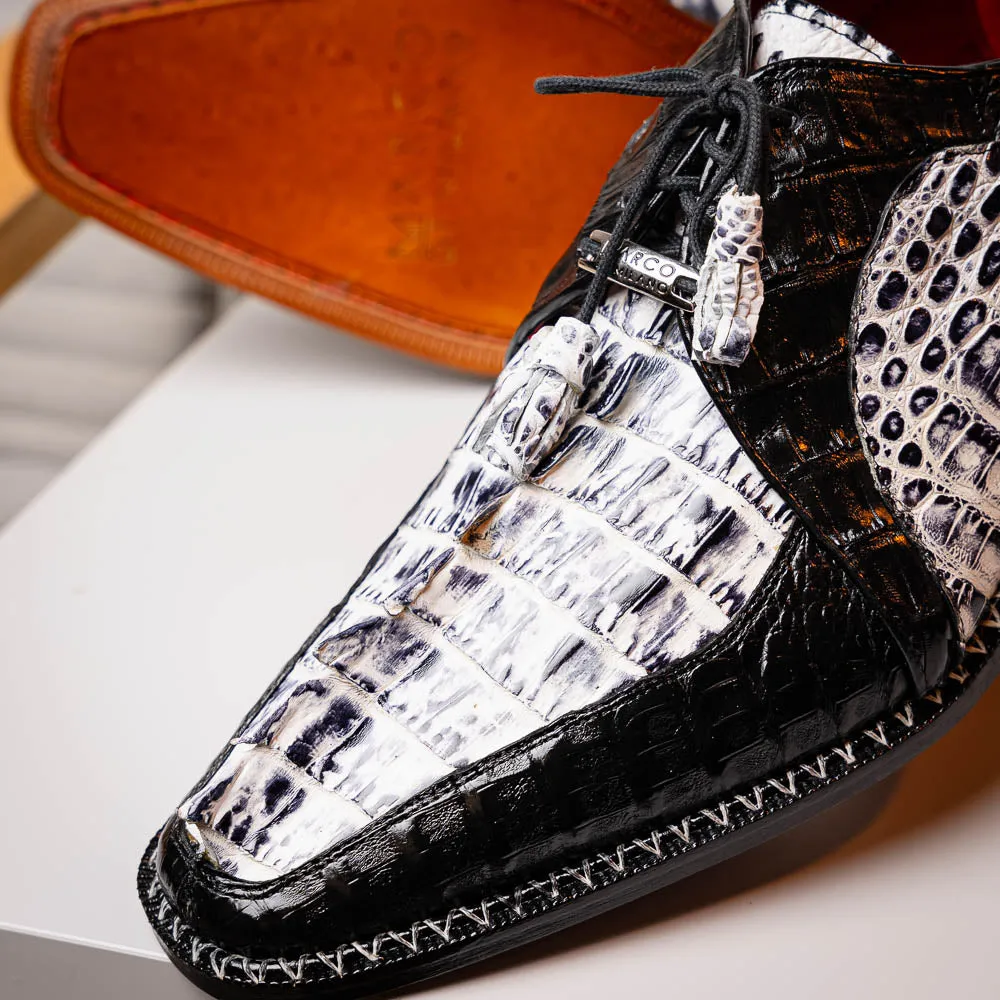 Marco Di Milano Caribe in Newspaper / Black Caiman Hornback Caiman Derby Shoes