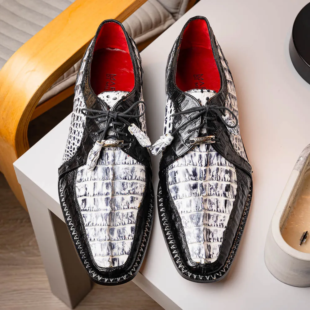 Marco Di Milano Caribe in Newspaper / Black Caiman Hornback Caiman Derby Shoes