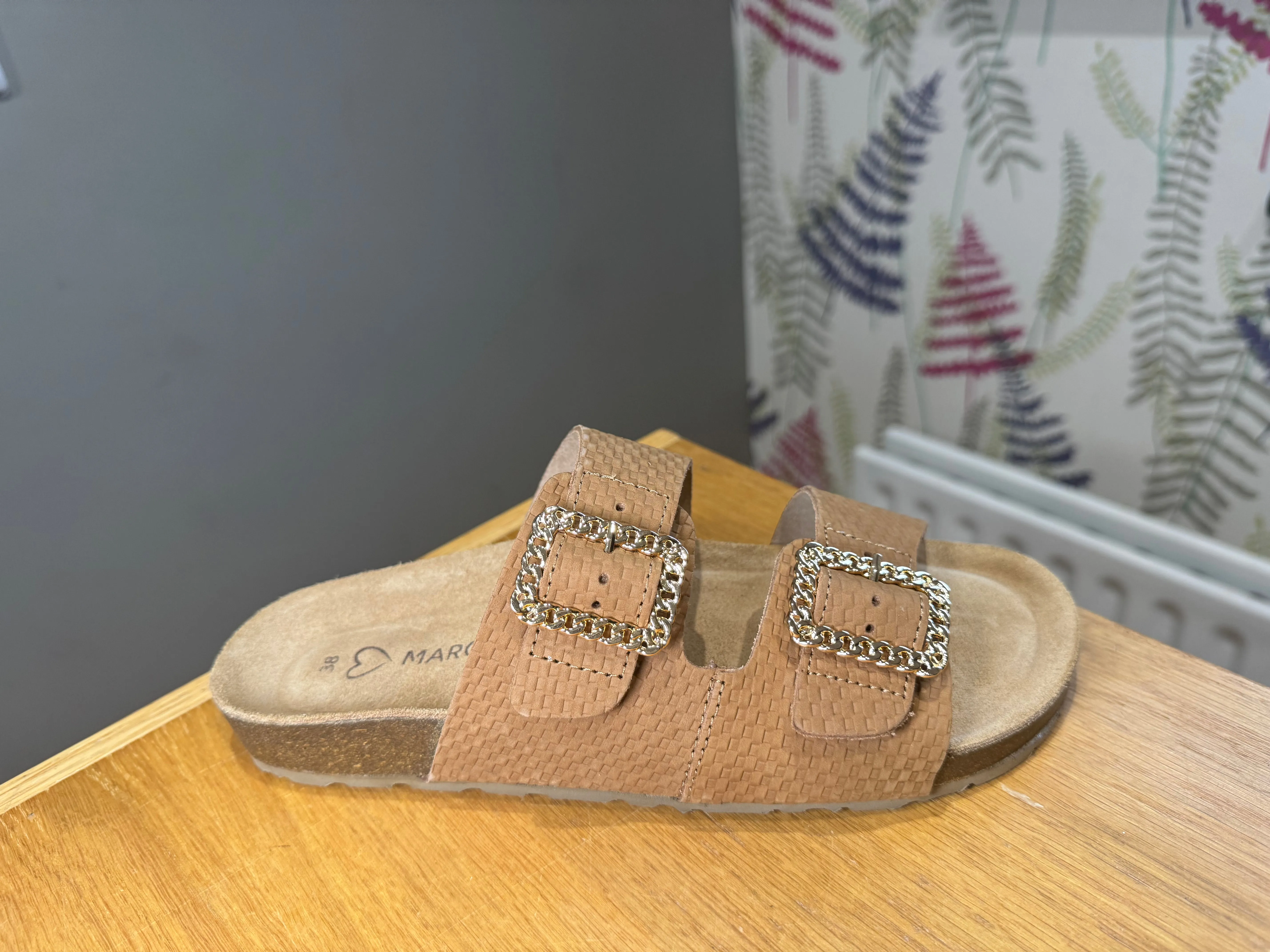 Marco Tozzi Tan/Gold Velcro Slider