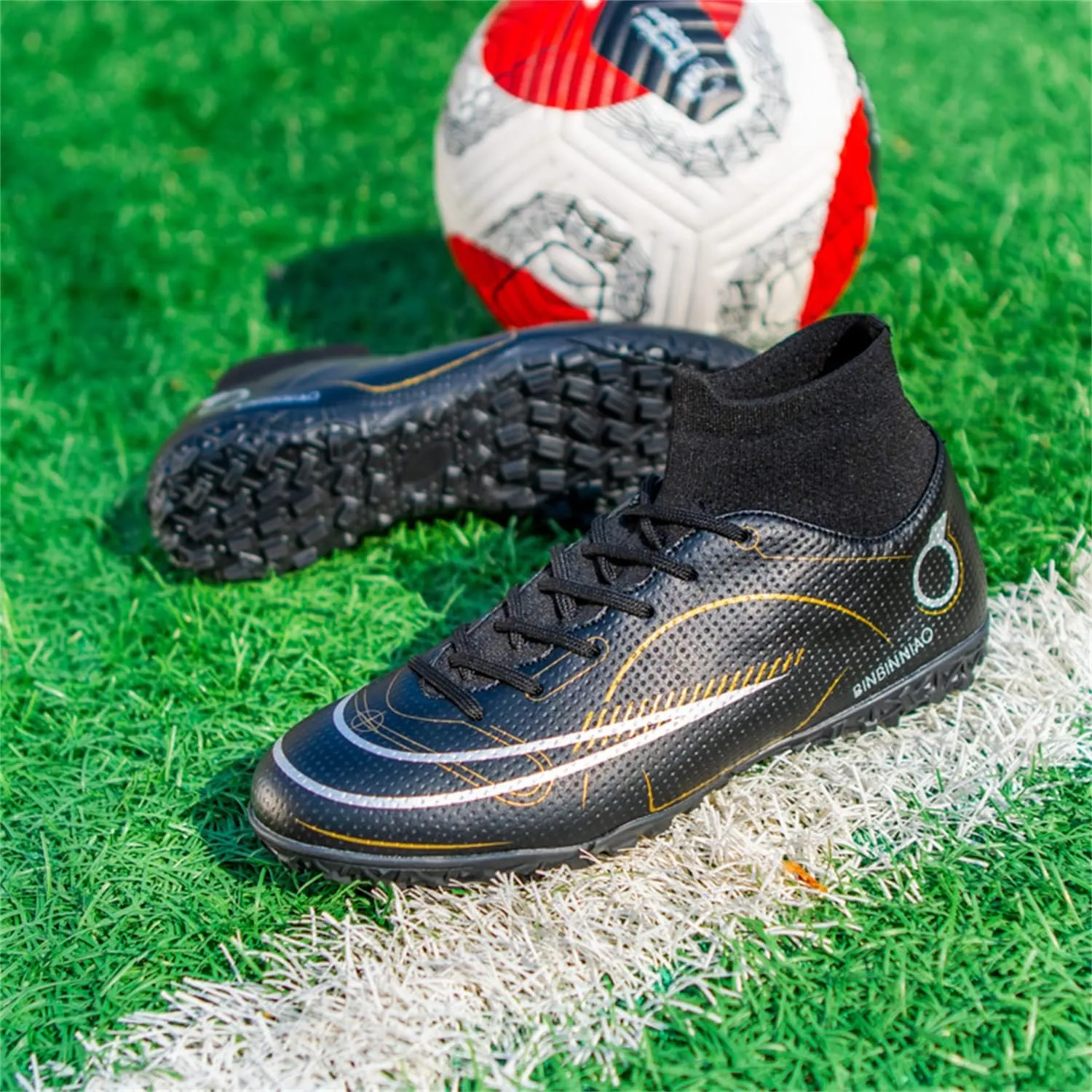 MDPCX Athletic Sports Football Shoes Men's Outdoor Football Shoes Track and Field Lawn World Team Running Sports Shoes Lightweight Breathable Non-Slip Shock-Absorbing Long Spikes Short Spikes