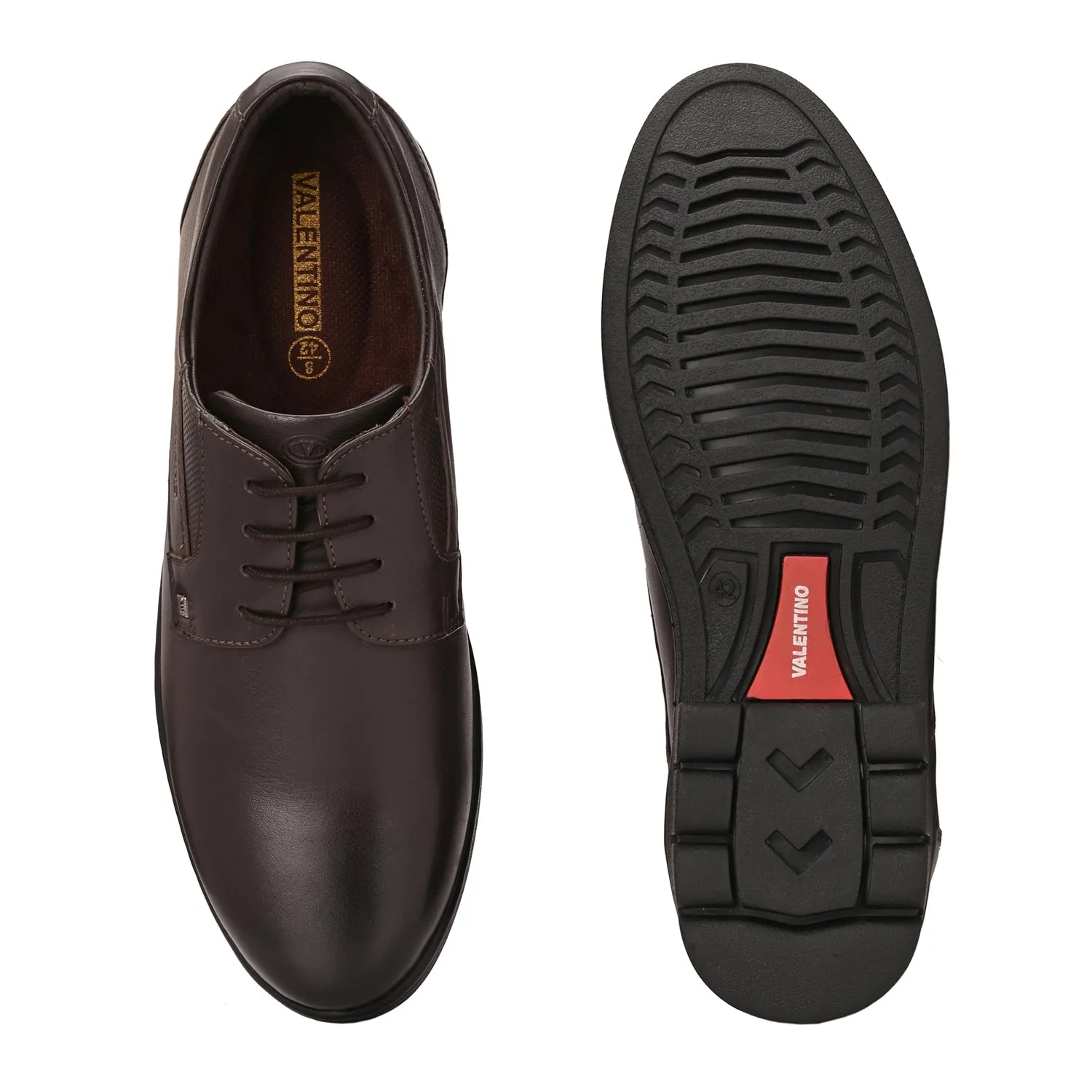 Men Premium Leather Brown Lace-Up Formal Derby Shoes (Pluto-55)