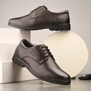 Men Premium Leather Brown Lace-Up Formal Derby Shoes (Pluto-55)
