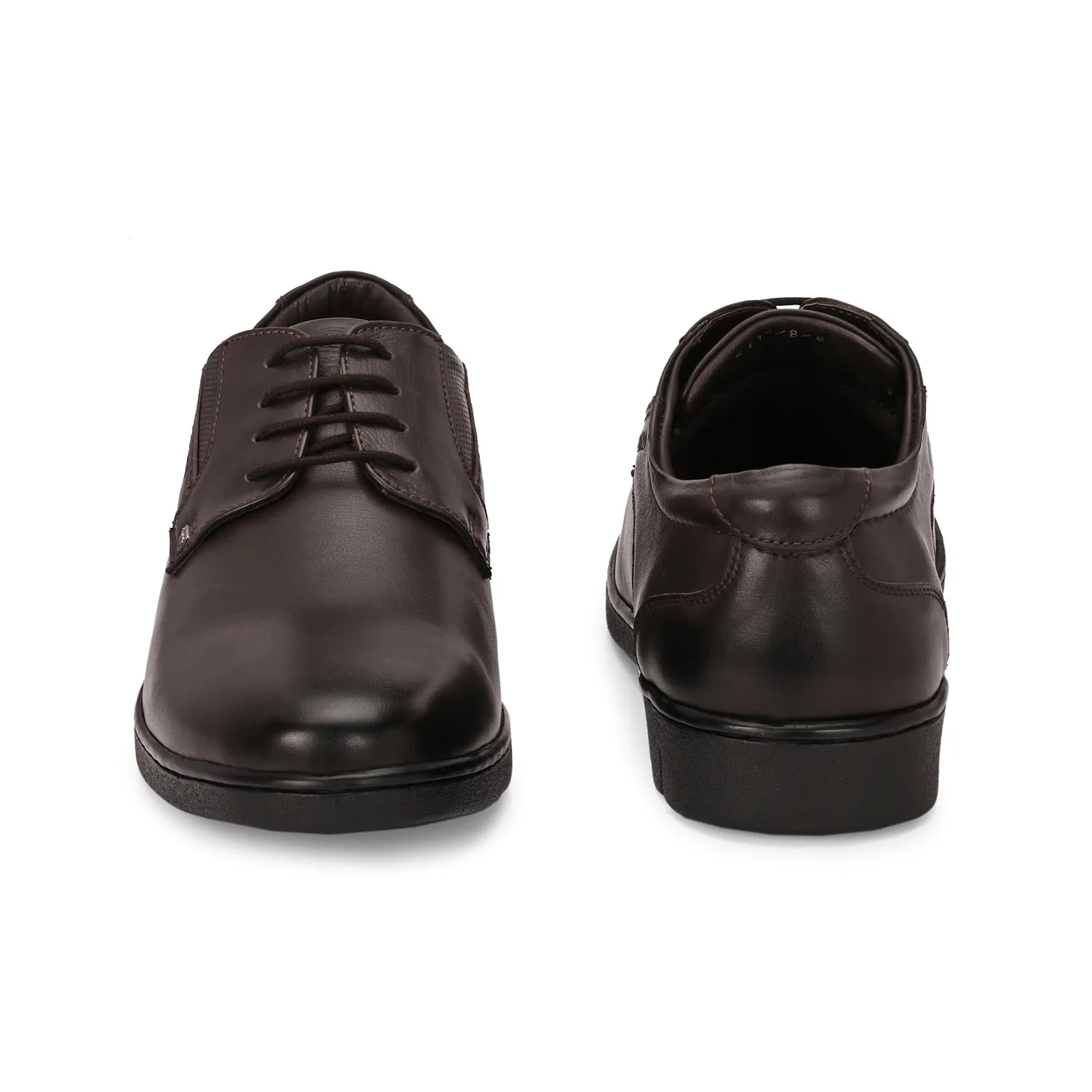 Men Premium Leather Brown Lace-Up Formal Derby Shoes (Pluto-55)
