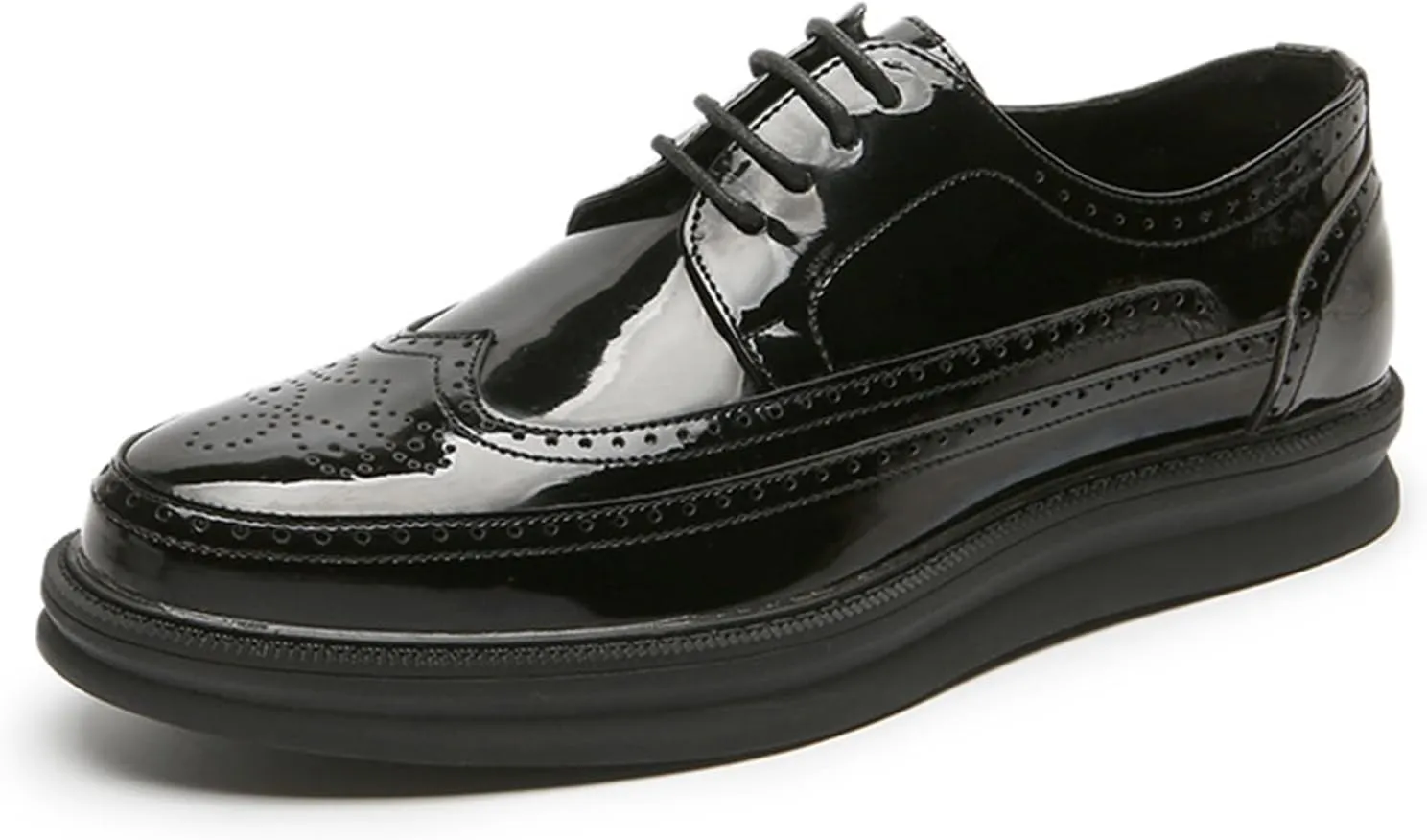 Men's Leather Brogue Wingtip Oxford Sneakers Classic Lace-Up Perforated Low Top Derby Shoes Casual Office Work Formal Dress Shoes