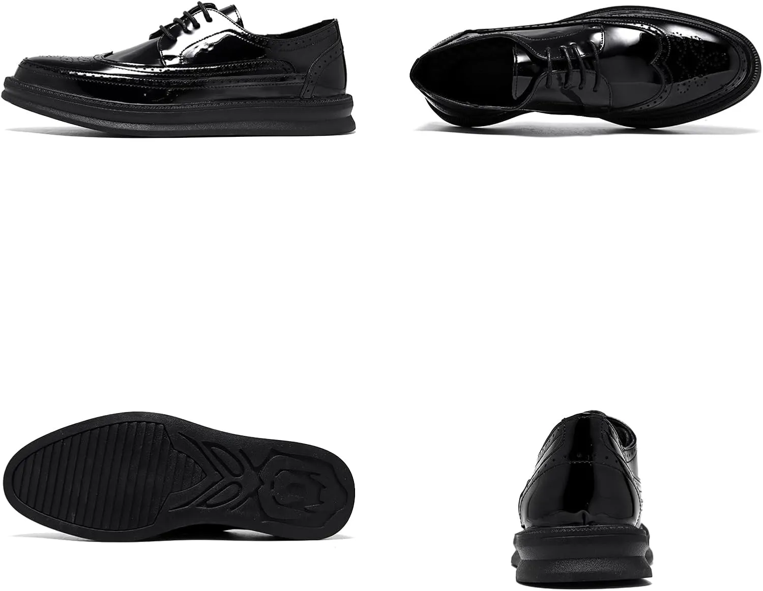 Men's Leather Brogue Wingtip Oxford Sneakers Classic Lace-Up Perforated Low Top Derby Shoes Casual Office Work Formal Dress Shoes