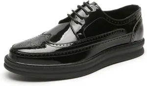 Men's Leather Brogue Wingtip Oxford Sneakers Classic Lace-Up Perforated Low Top Derby Shoes Casual Office Work Formal Dress Shoes