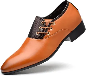 Men's Slip on Pointed Toe Oxford Shoes,Fashion Patent Leather Lace-up Decoration Formal Business Office Derby Dress Shoes Casual Comfy Non-Slip Flat Oxfords