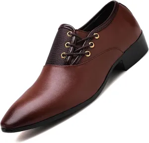 Men's Slip on Pointed Toe Oxford Shoes,Fashion Patent Leather Lace-up Decoration Formal Business Office Derby Dress Shoes Casual Comfy Non-Slip Flat Oxfords