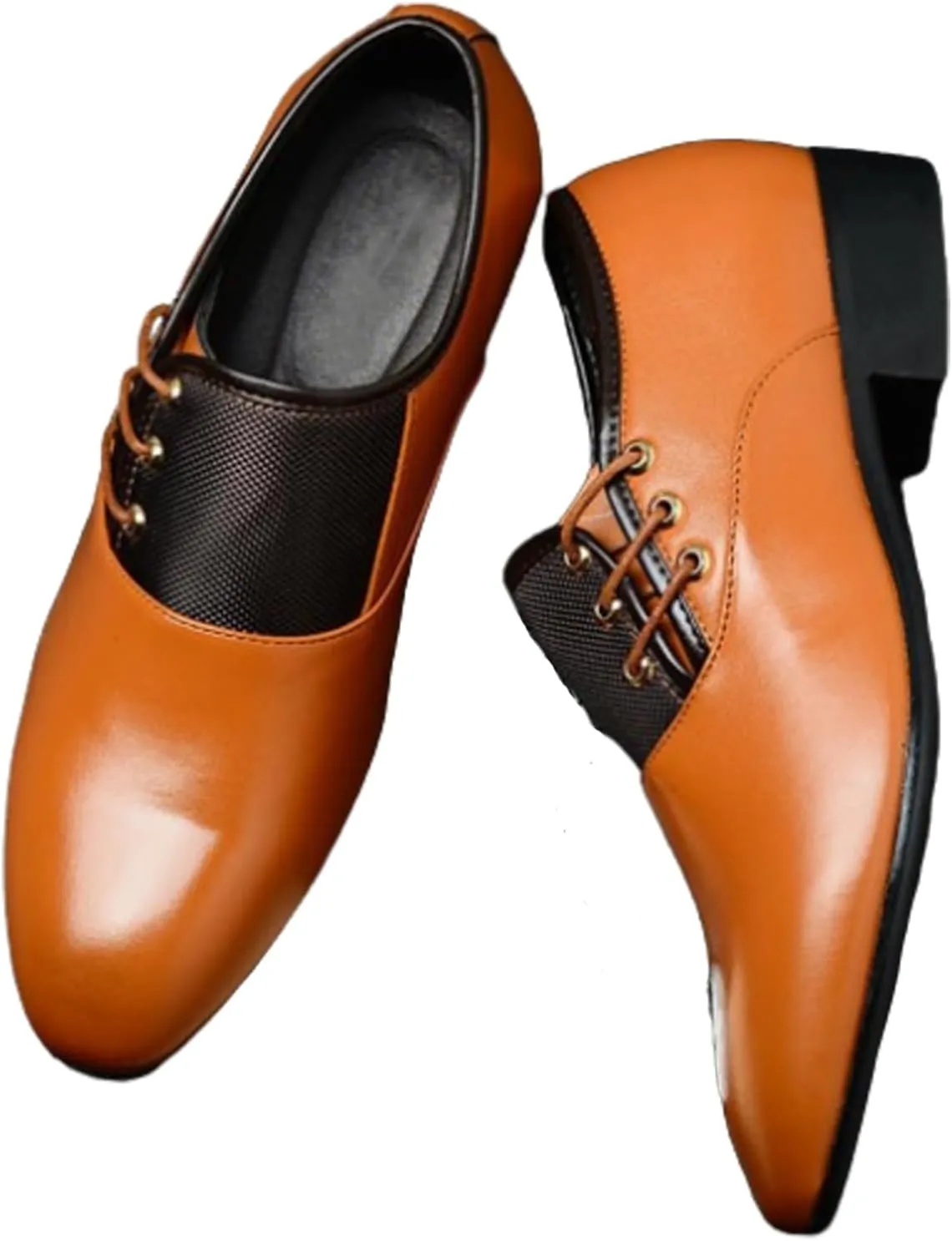 Men's Slip on Pointed Toe Oxford Shoes,Fashion Patent Leather Lace-up Decoration Formal Business Office Derby Dress Shoes Casual Comfy Non-Slip Flat Oxfords