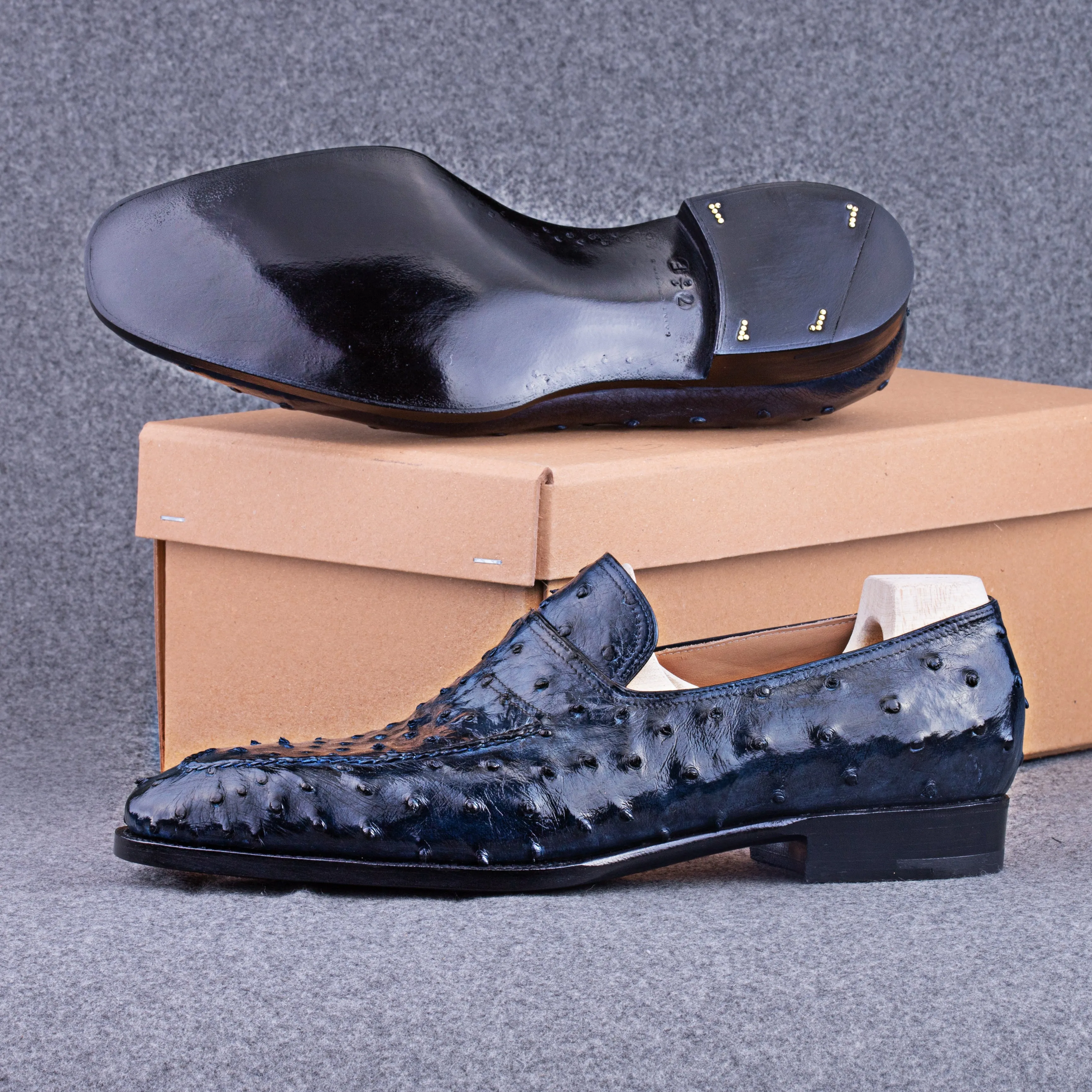 Norwegian Loafer in Royal blue ostrich leather