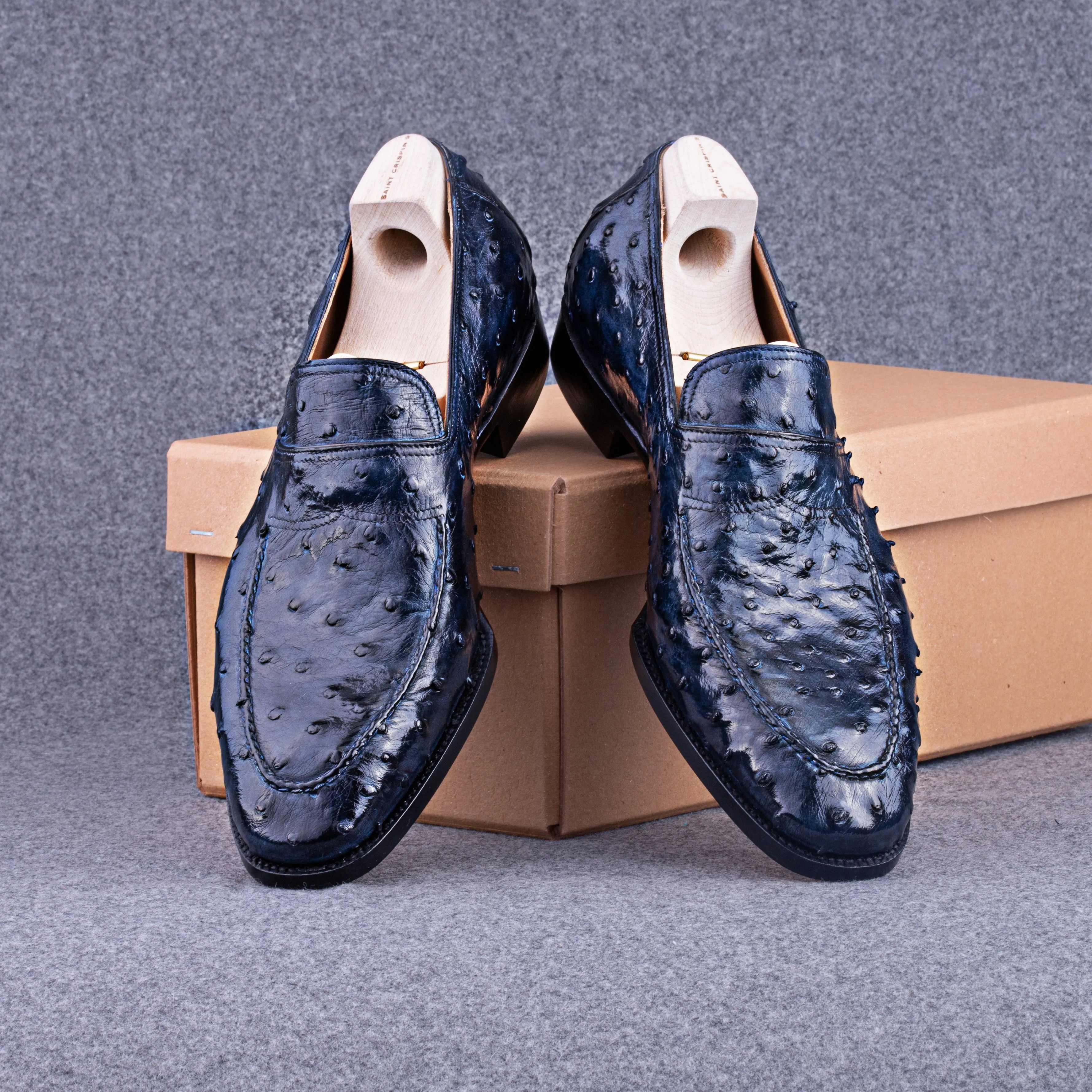 Norwegian Loafer in Royal blue ostrich leather