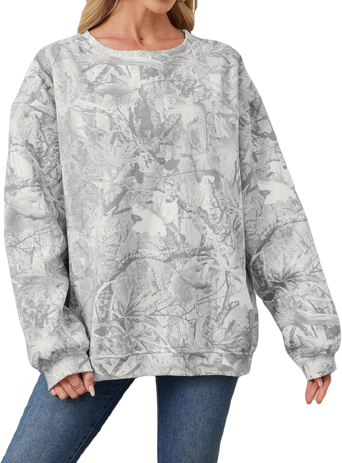 Oversized Camo Sweatshirt For Women Men Maple Leaf Camouflage Sweatshirts Hunting Camo Pullover Tops