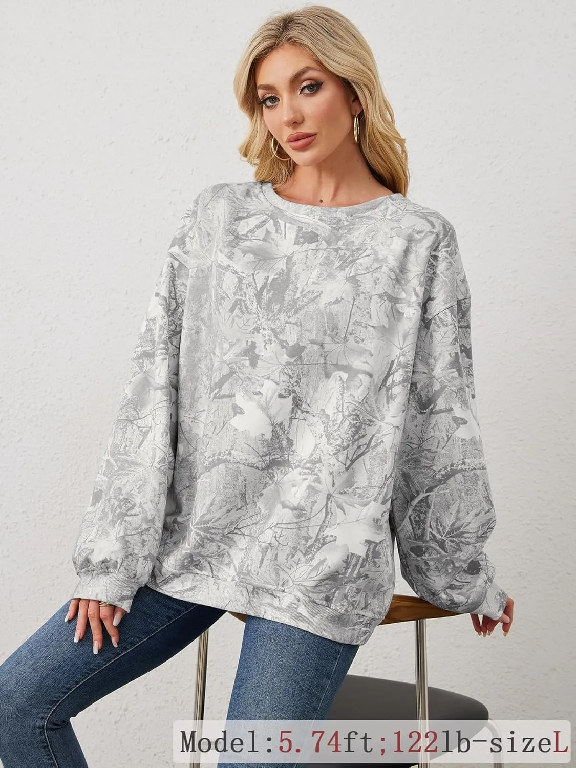 Oversized Camo Sweatshirt For Women Men Maple Leaf Camouflage Sweatshirts Hunting Camo Pullover Tops