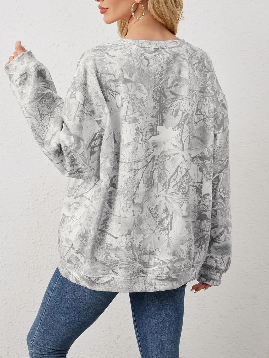 Oversized Camo Sweatshirt For Women Men Maple Leaf Camouflage Sweatshirts Hunting Camo Pullover Tops