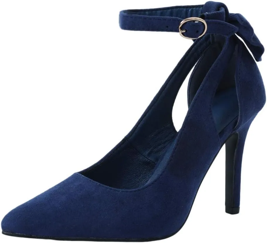 PiePieBuy Women's Pointed Toe High Heels Ankle Strap D'Orsay Pumps Shoes Bow Wedding Bowtie Back Dress Sandals