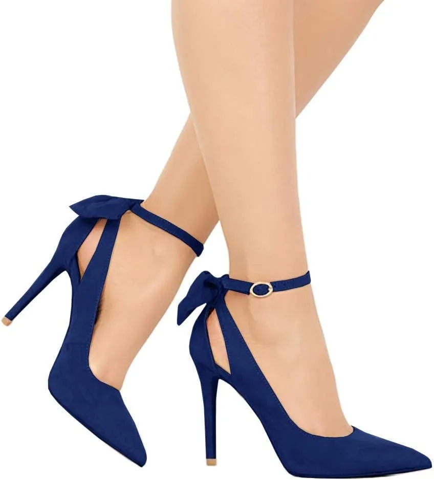 PiePieBuy Women's Pointed Toe High Heels Ankle Strap D'Orsay Pumps Shoes Bow Wedding Bowtie Back Dress Sandals