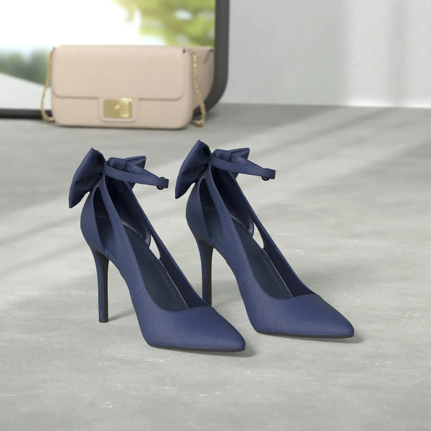 PiePieBuy Women's Pointed Toe High Heels Ankle Strap D'Orsay Pumps Shoes Bow Wedding Bowtie Back Dress Sandals