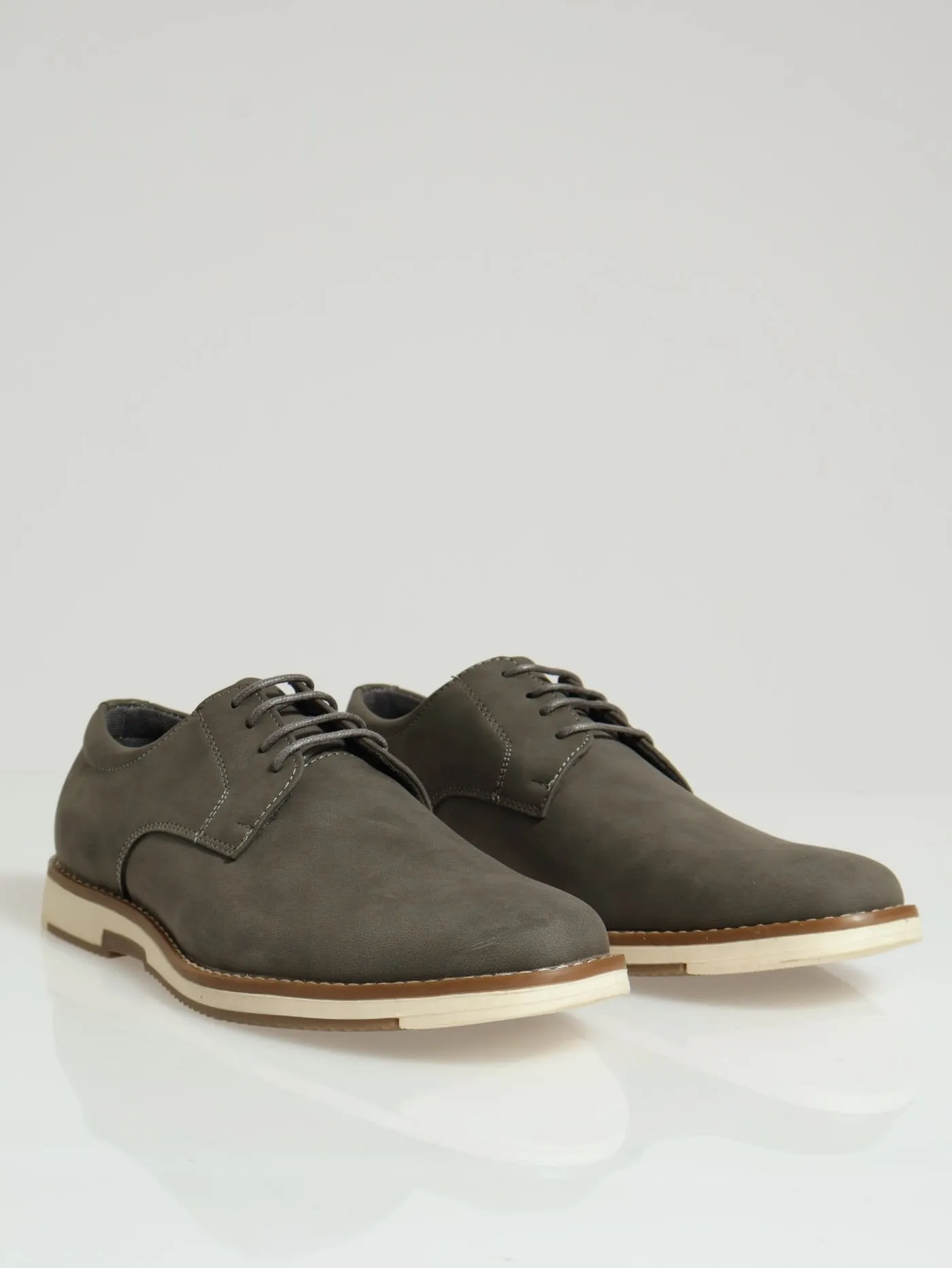 Pu Lace Up Smart Casual Derby - Grey