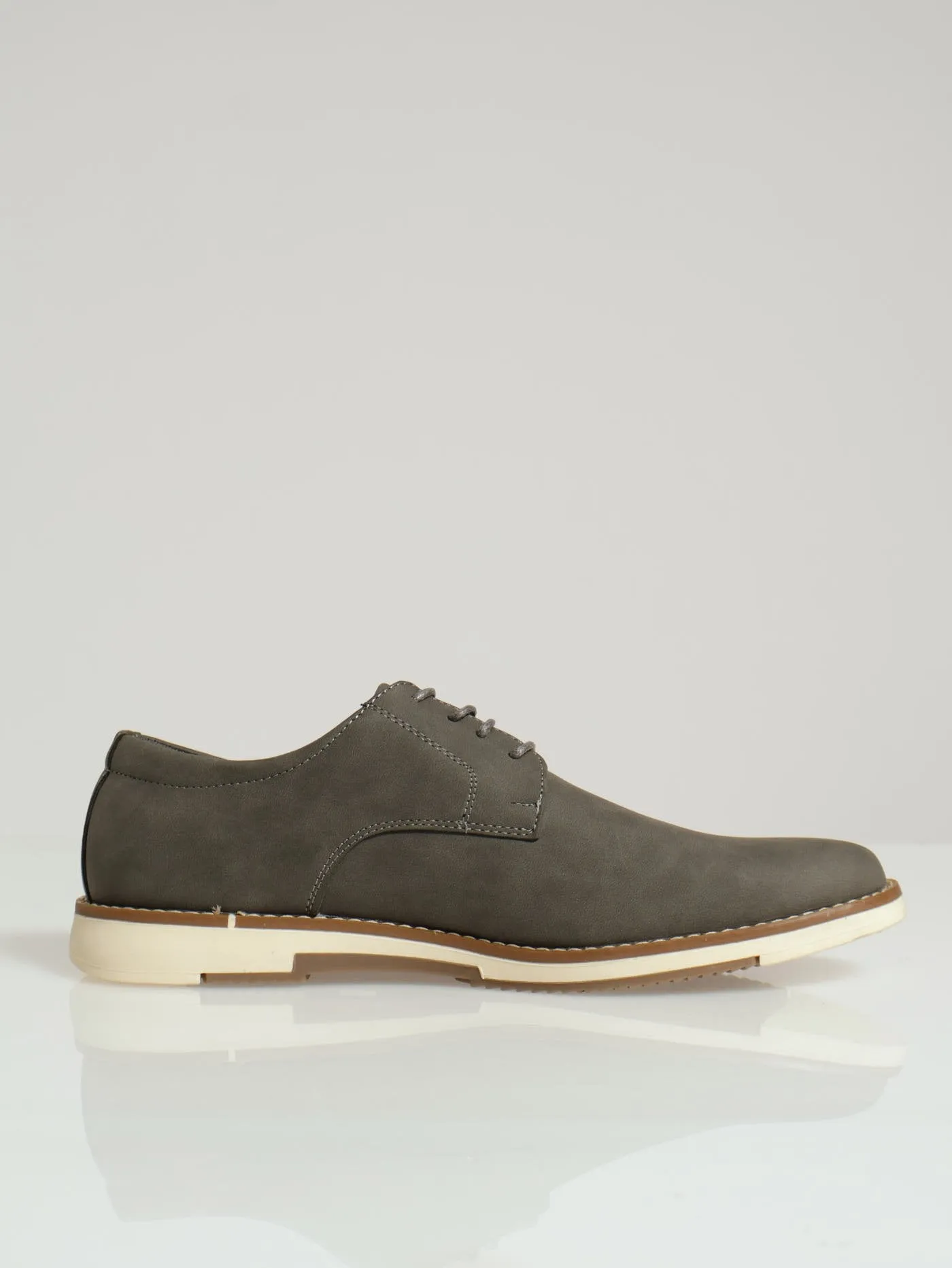 Pu Lace Up Smart Casual Derby - Grey