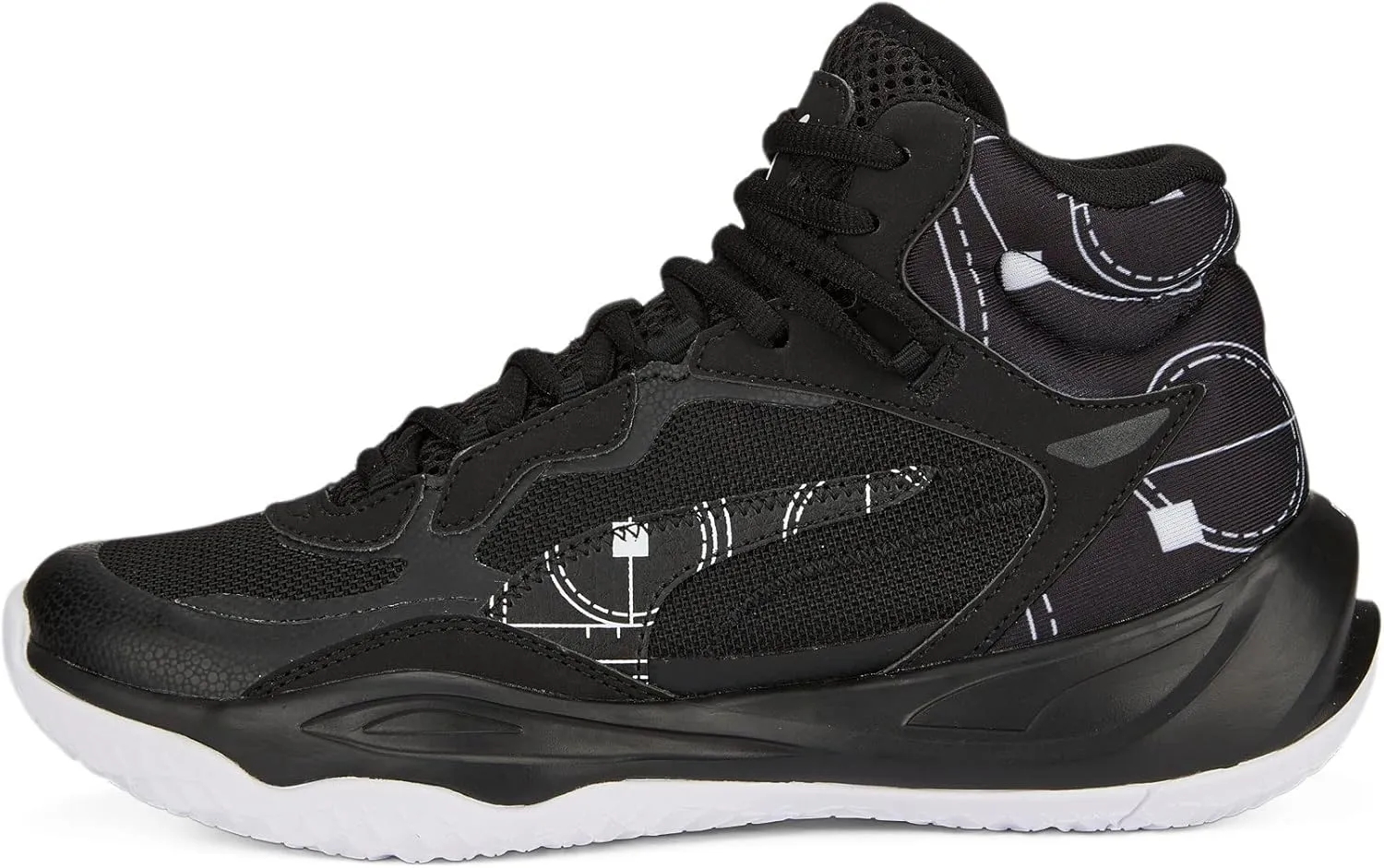 PUMA Playmaker Pro Mid Sneaker, Courtside Black-White, 5.5 US Unisex Big Kid