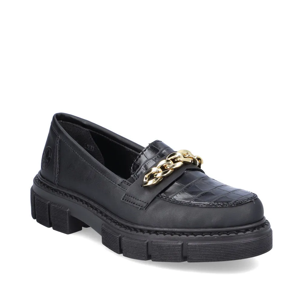 RIEKER - M3861-02 CHUNKY LOAFER WITH CHAIN DETAIL - BLACK