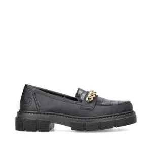 RIEKER - M3861-02 CHUNKY LOAFER WITH CHAIN DETAIL - BLACK