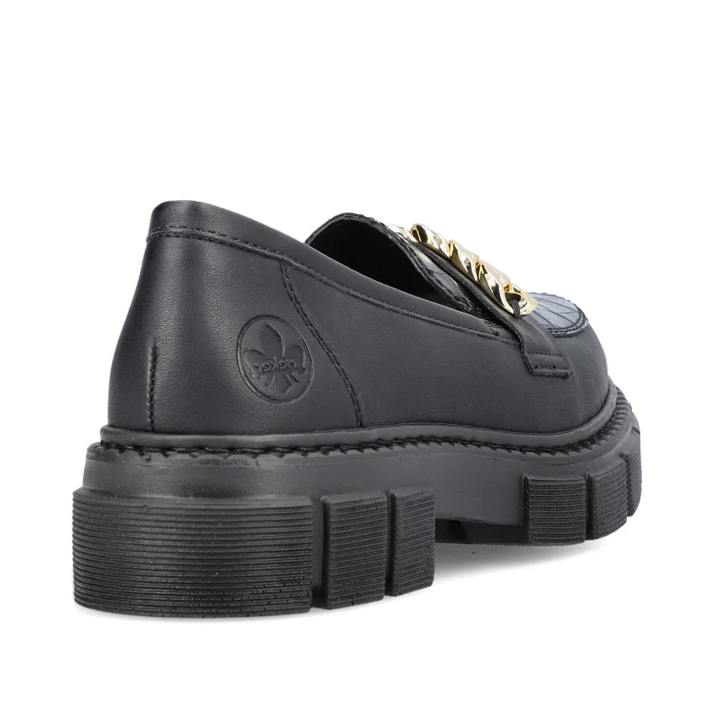 RIEKER - M3861-02 CHUNKY LOAFER WITH CHAIN DETAIL - BLACK